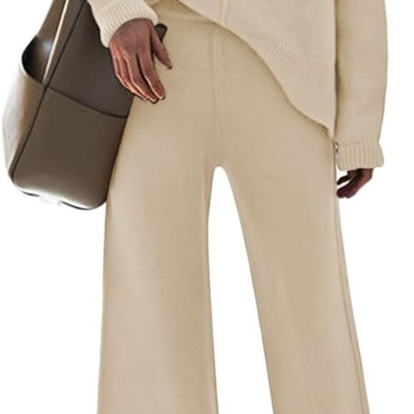 Versatile Women's Knit Sweatsuit - Comfortable Pullover & High Waist Pants Set - Picture 1 of 9